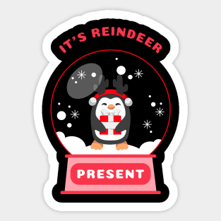 It Is Reindeer Present Penguin (Red) Sticker